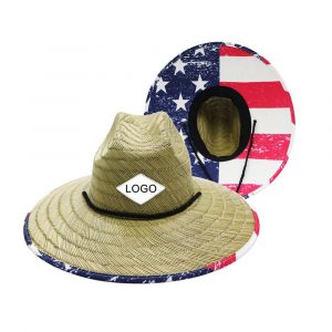 Full Color Under Brim Imprint Straw Hat with Custom Patch
