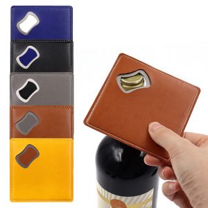 Custom PU Leather Square Bottle Opener Coaster