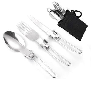 Foldable Camping 3-Pieces Stainless Steel Cutlery Set