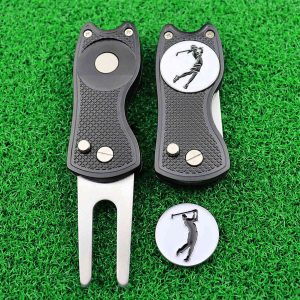 Foldable Golf Divot Repair Tool with Golf Ball Marker