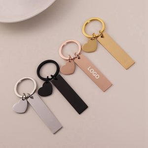 Mirror Finish Strip Keychain with Heart Ornament