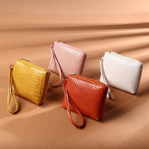 Leather Zipper Wallet Pouch with Handle Strap