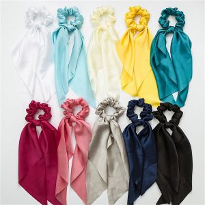 Girls Ribbon Hair Elastics Silky Knotted Hair Ties
