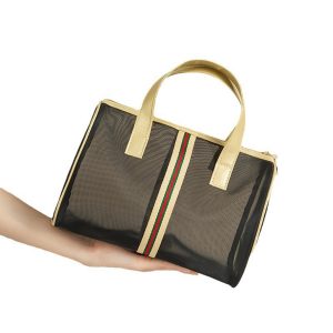 Portable Mesh Cosmetic Toiletries Bag with Handle