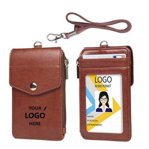 PU Leather ID Card Holder with Nylon Lanyard