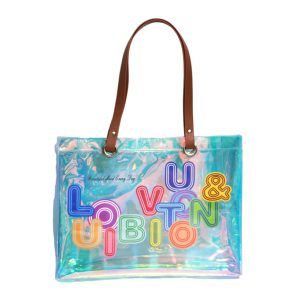 Holographic Tote With Brown PU Handles