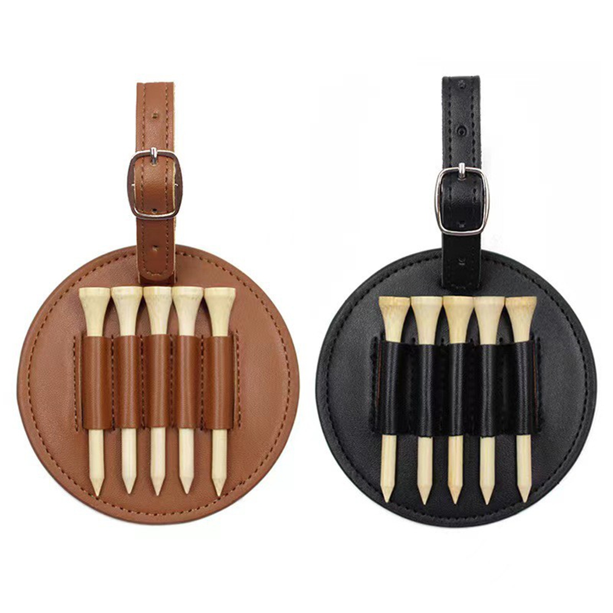PU Leather Golf Tee Holder Bag with Tee