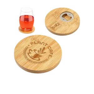 Round Bamboo Coaster with Bottle Opener